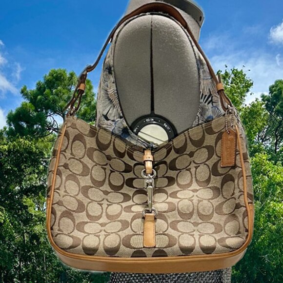 Coach Handbags - SOLD - Coach Vintage Hamptons Signature Clip Hobo Khaki Jacquard Leather 6091